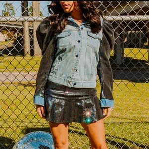 ❌SOLD❌ QOS- Sequin Puff Sleeve Denim Jacket - Size Large